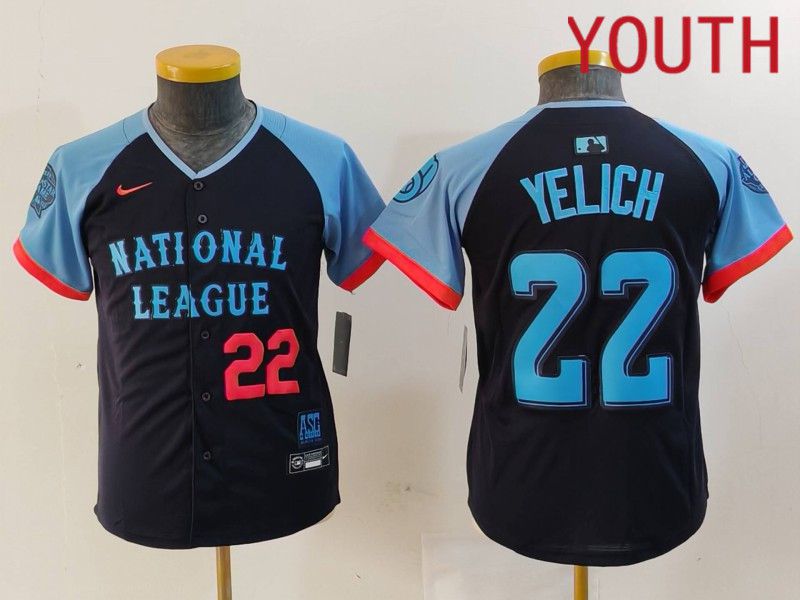 Youth Milwaukee Brewers #22 Yelich Blue All star 2024 Nike MLB Jersey style 2